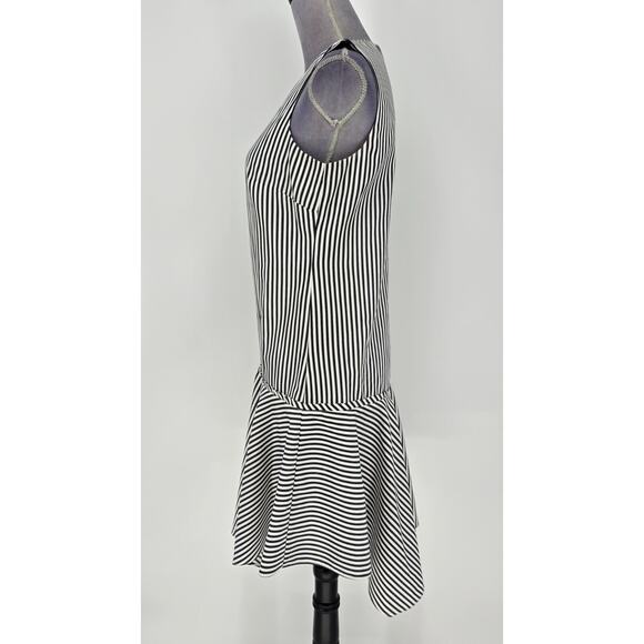 Donna Morgan Dress Womens 6 White Black Stripe Cotton Blend Ruffle Hem Back Zip - Picture 10 of 12
